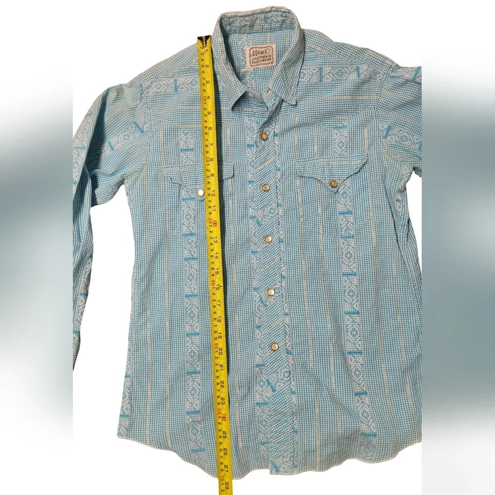 Vintage H Bar C 50s Men's Cotton Gingham Check Pearl Snap Long Sleeve 15.5 - 33 - Picture 7 of 10